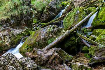 Fototapeta premium River and Waterfall at Cirque de Saint Meme. Savoy France.