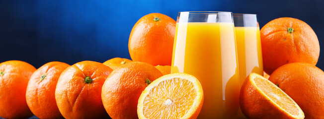 Glasses with freshly squeezed orange juice
