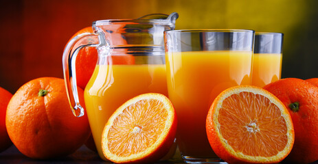 Glasses with freshly squeezed orange juice