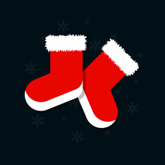 Cute cartoon Christmas sock with fur, Christmas sock icon, Vector and Illustration.	