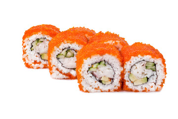 Sushi set of rolls red caviar. Photo of food on a white background
