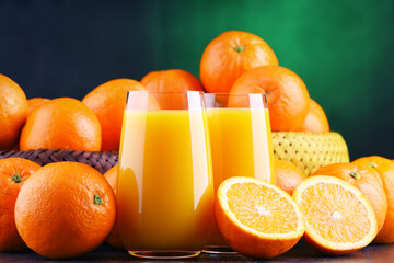 Glasses with freshly squeezed orange juice