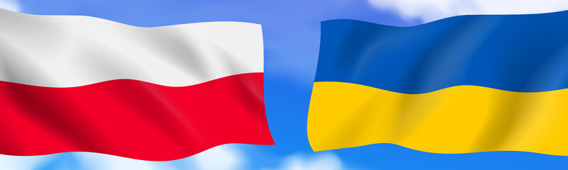 Fototapeta na wymiar poland and ukraine flag on sky background partnership concept vector illustration