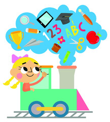 Cute girl and school objects