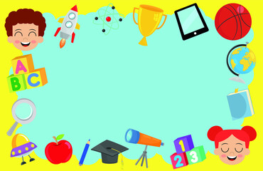 Obraz premium Cute kids and school objects tag