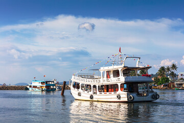 Pleasure ship in bay of Phu Quoc Island. Vietnam.