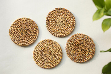 Rattan coasters or drinks mats isolated on a white background