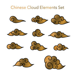 Ancient Chinese Style Cloud Vector Illustration Set for Decorate