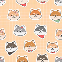 Obraz premium Seamless Pattern with Shiba Inu Head Cartoon Doodle