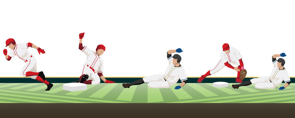 野球選手のポーズ4種（野手の走塁）