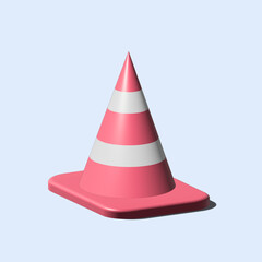 Traffic cone icon on blue background. Sign used during construction or accidents vector 3d illustration.