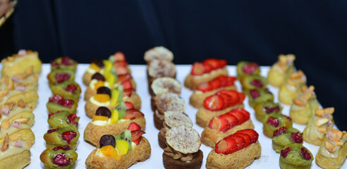 French pastries.Chocolate cakes macaron and others on display a confectionery