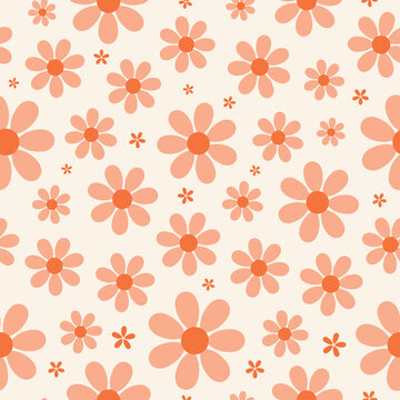 Seamless pattern with orange daisies