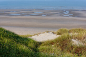 Fototapeta na wymiar Sand dunes and beach of Fort-Mahon-Plage. Hauts-De-France region 
