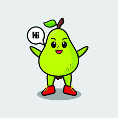 Cute cartoon pear fruit character with happy expression in modern style design  