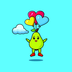 Cute cartoon Pear fruit mascot is skydiving with balloon and happy gesture cute modern style design  