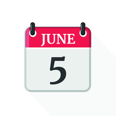 Calendar on white background. 5 June.