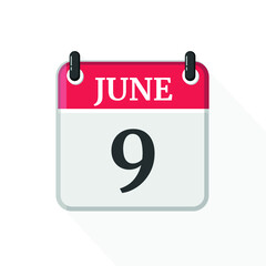 Calendar on white background. 9 June.
