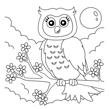 Owl On A Tree Branch Coloring Page for Kids