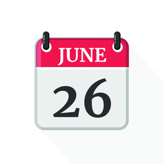 Calendar on white background. 26 June.