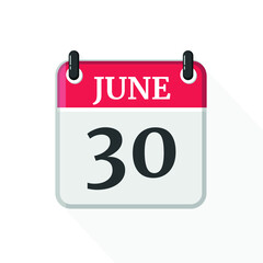 Calendar on white background. 30 June. 