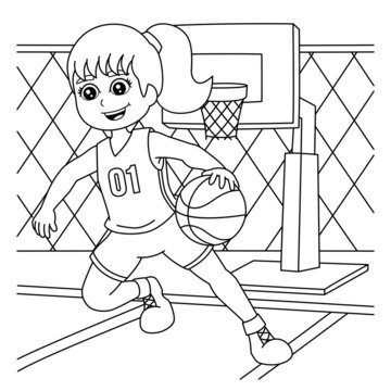 girl dribbling basketball court clip art preview
