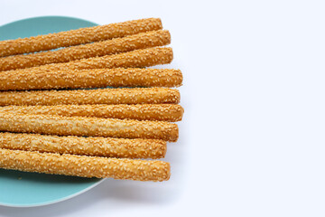 Bread sticks on white background