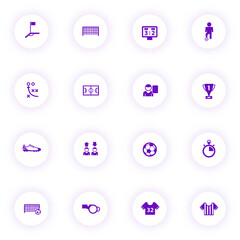 football purple color vector icons on light round buttons with purple shadow. football icon set for web, mobile apps, ui design and print