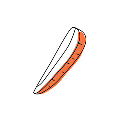Doodle outline slice carrot with spot. Vector illustration for packing