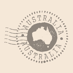 Stamp Postal of Australia. Map Silhouette rubber Seal.  Design Retro Travel. Seal of Map Australia grunge  for your design.  EPS10. © katarinanh