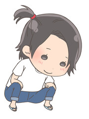 しゃがんでいる女の子のイラスト