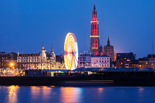 Panorama Of Antwerp Across Scheldt River