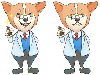 コーギー先生シリーズ（全身。指差してポイントを教える、目を閉じて注意する）