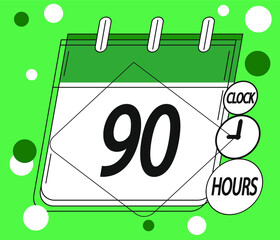 90 hours icon. Vector with clock symbol in green