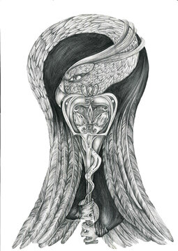 Simurgh samruk guide between the worlds eternal struggle with the adjaha serpent Kazakh Folclore