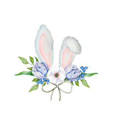 watercolor element bunny ears with flouwers