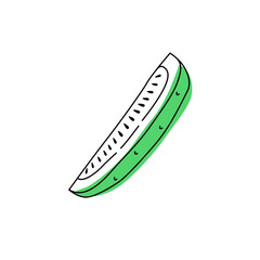 Doodle outline slice cucumber with spot. Vector illustration for packing