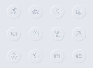 work at home gray vector icons on round rubber buttons. work at home icon set for web, mobile apps, ui design and promo business polygraphy