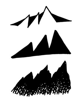 set of 3 ink drawings of Flatiron mountains, Boulder, Colorado