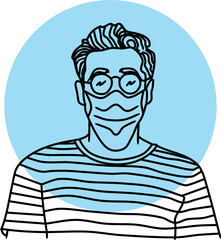 simple line art of man wearing face mask