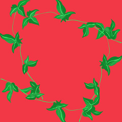 Ilustracja motyw roślinny zielone liście czerwone tło	
 - obrazy, fototapety, plakaty