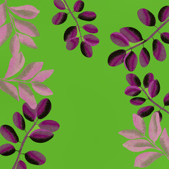 Ilustracja motyw roślinny kolorowe liście zielone tło
 - obrazy, fototapety, plakaty