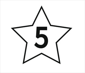 number 5. black vector with star and white background.