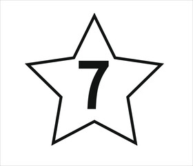 number 7. black vector with star and white background.