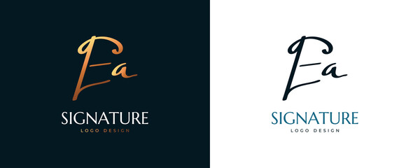 Initial E and A Logo Design in Elegant Gold Handwriting Style. EA Signature Logo or Symbol for Wedding, Fashion, Jewelry, Boutique, and Business Identity