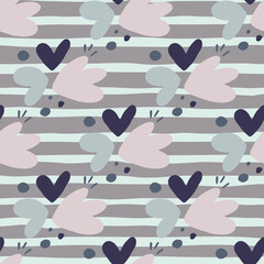 Childish pattern with flowers seamless pattern. Creative abstract heart shape wallpaper.