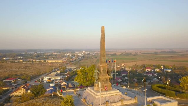 Aerial view of the Independence Monument in Tulcea city, northern Dobruja, Romania