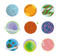 A set of planets in a fantasy style. Space illustrations.
