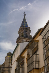 Fototapeta na wymiar view of the historic church of San Miguel in the old town city center of Jerez