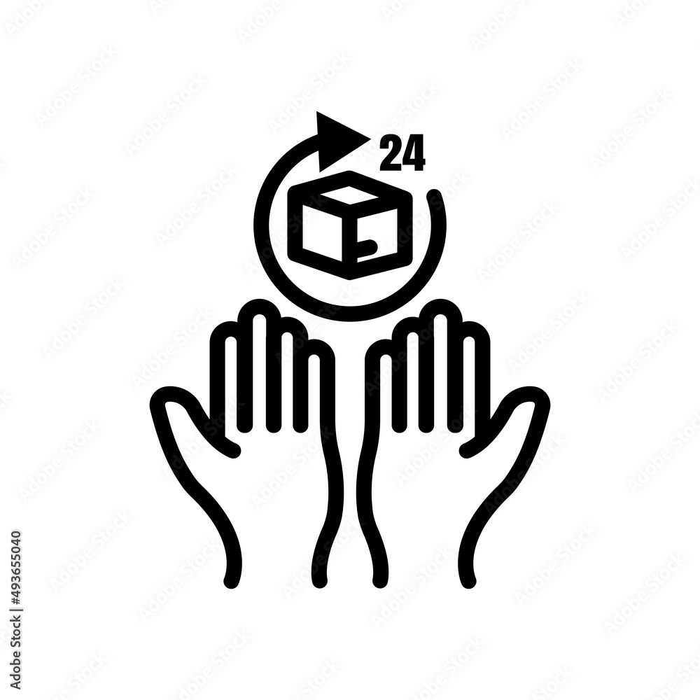 Poster hand icon with box. text 24. delivery full time. line icon style. suitable for packaging icon. simpl